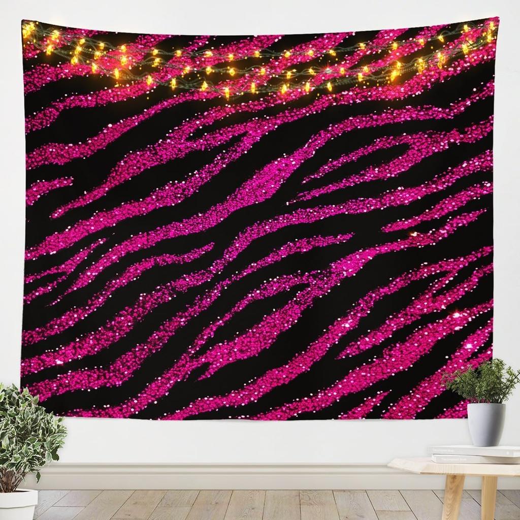 Zebra Wall Hanging Blanket Large Black White Glitter Tapestry for Kids Animal Print Wall Art Women Men Teens Geometric Stripes