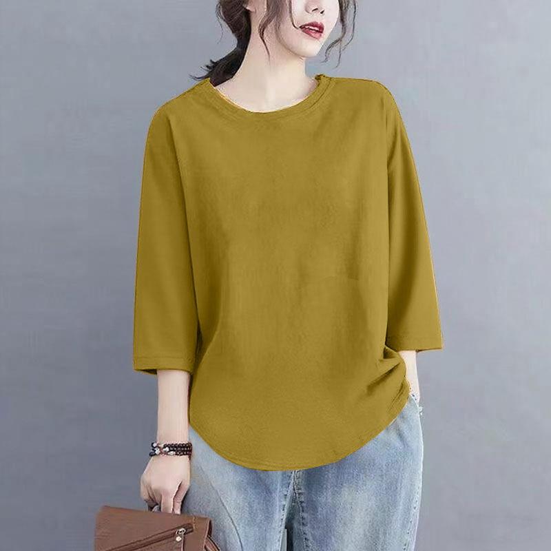 

Women s Modal 3/4 Sleeve T-Shirt Spring Autumn Round Neck Solid Color Loose Plus Size Casual Daily Top Soft Loungewear Sleepwear M жёлтый