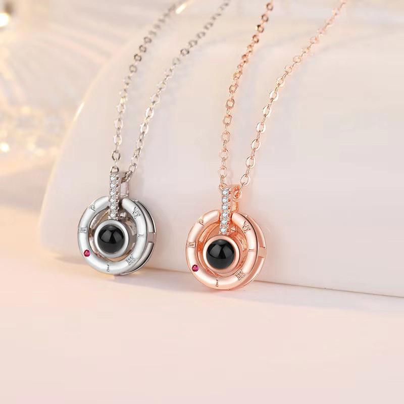 Necklace Pendant Projection Letter Necklace100 Languages "I Love You" Necklace Jewelry For Lover/Girlfriend Cute Accessories 1PC