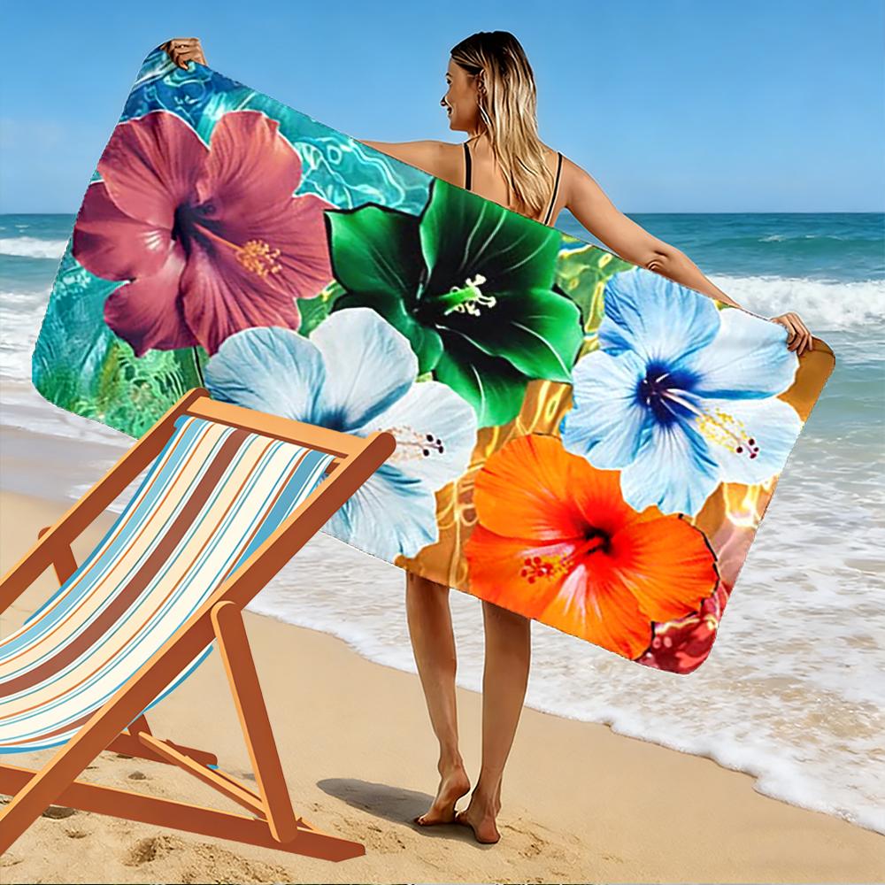 Hibiscus Flower Print Colorful Design Beach towel quick-drying for travel outdoor sports jogging beach and swimming