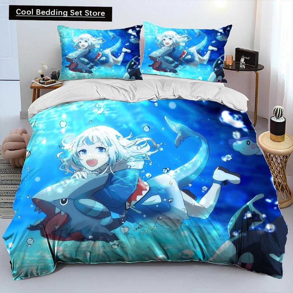 Comforter Cute Gawr Gura Hololive Anime Shark Comforter Bedding Set Bed Set King Queen Size Bedding Set