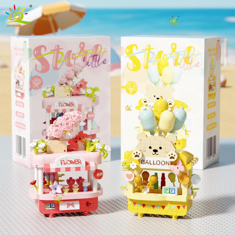 Cute MOC Dessert Street Shop Model Micro Building Block Flower Model Mini Brick Toy for Children Desk Home Decoration