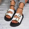 Leopard Print Cross Rivet Thick-Soled Women's Slippers - Summer 2025 European American Fashion with Single Strap Buckle in Plus Sizes.