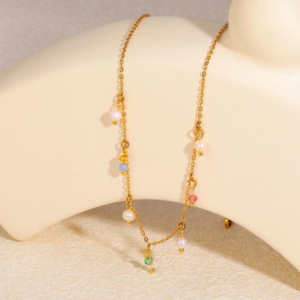 Accessories Mixed Color Bead Necklace Niche Exquisite Cherry Inlaid Zircon Clavicle Chain Cross Pendant Necklace Female