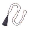 Kelitch 6MM Crystal AB Bead Long Necklace with Colored Tassel and Agate Pendant for Women's Strand Bracelet - Summer (Dark Gray)