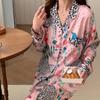 Spotted Leopard Print Pajama Set for Women Idyllic Style Long Sleeve Pant Female Lounge Autumn Winter Cartoon Sleepwear