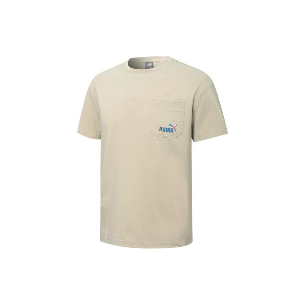 Puma Pocket Ss Tee With Solid Color Logo And Round Neck Unisex Tops Off-White 671962-64