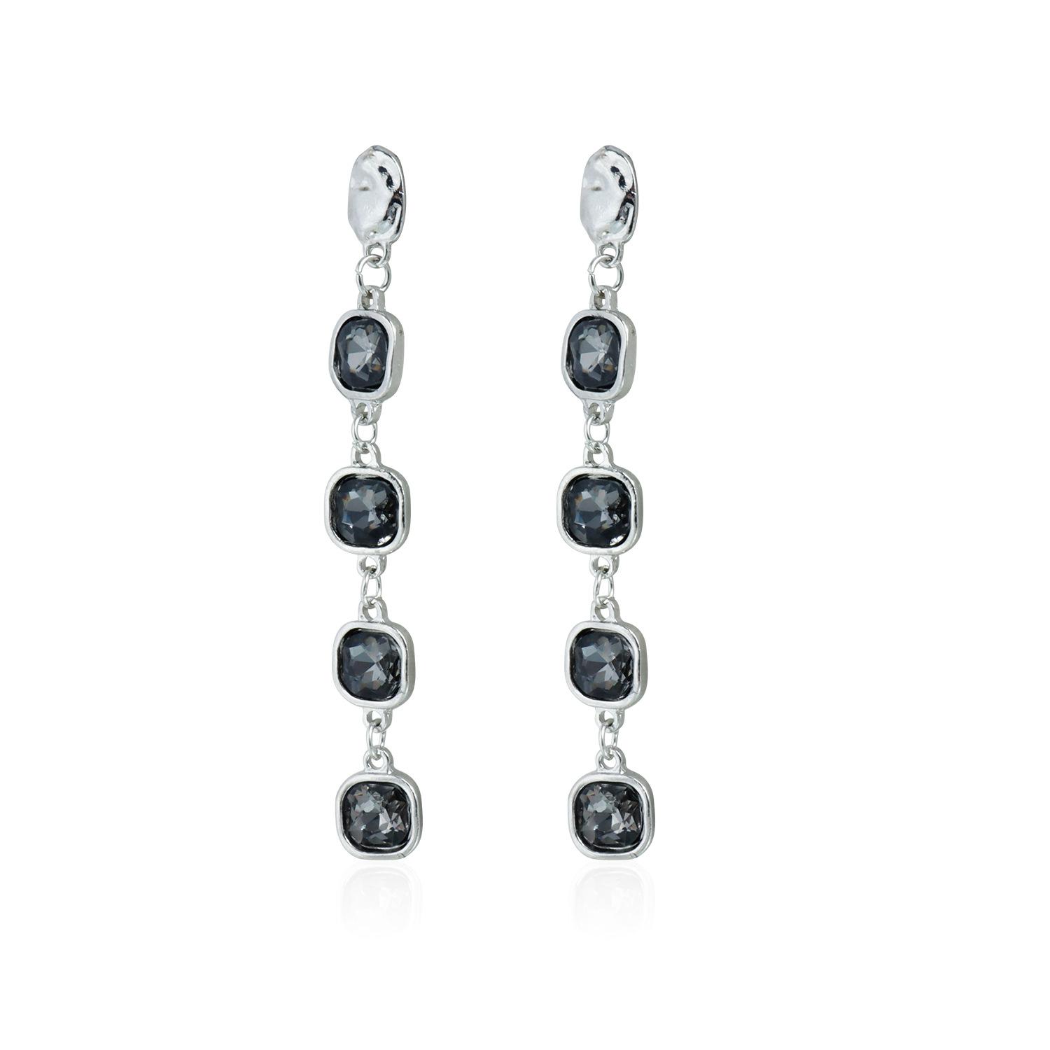 Geometric Black Crystal Necklace Bracelet Earrings Women s Double Layer Beaded Square Black Crystal Necklace Y2K Charm Jewelry Set