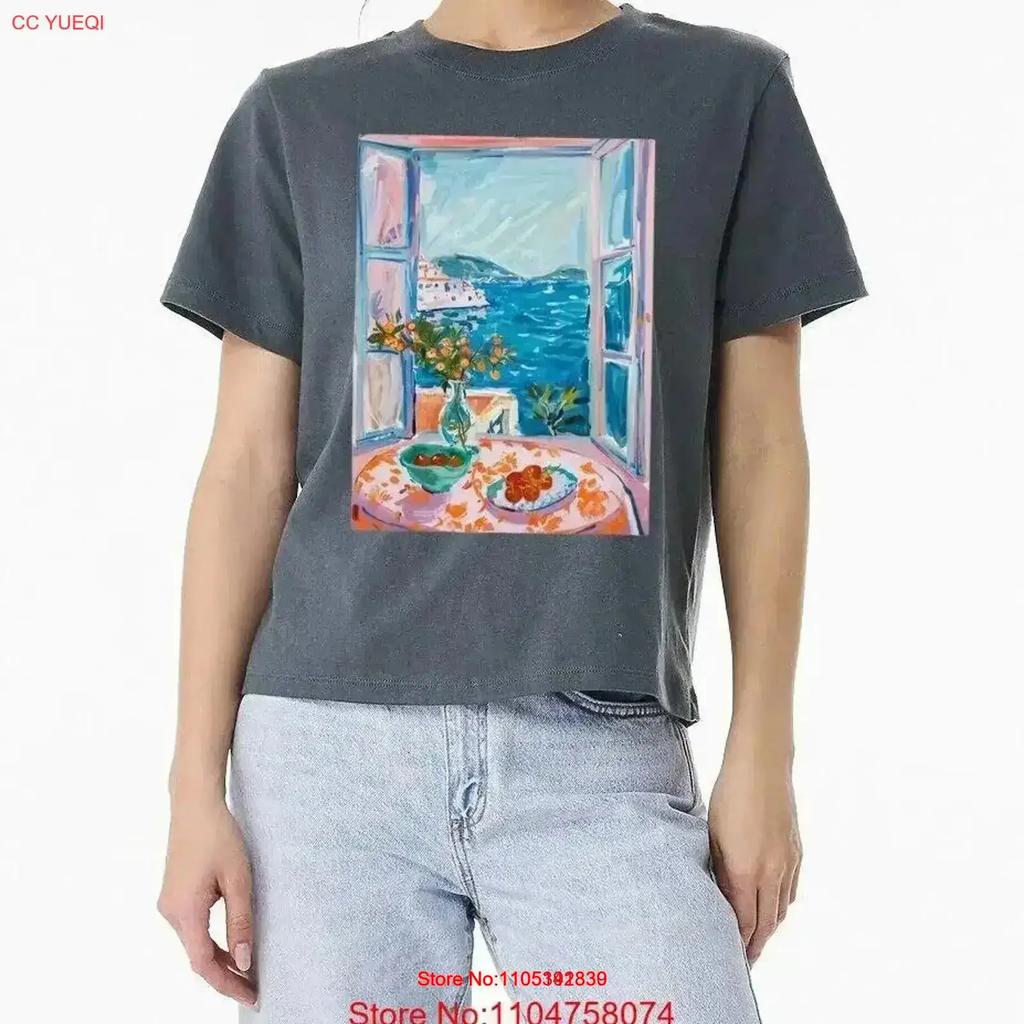 Kunst Fensterblick T-Shirt Küsten Mittelmeer Malerei Henri Matisse Vintage Atmungsaktiv Streetwear Bequem Vintage