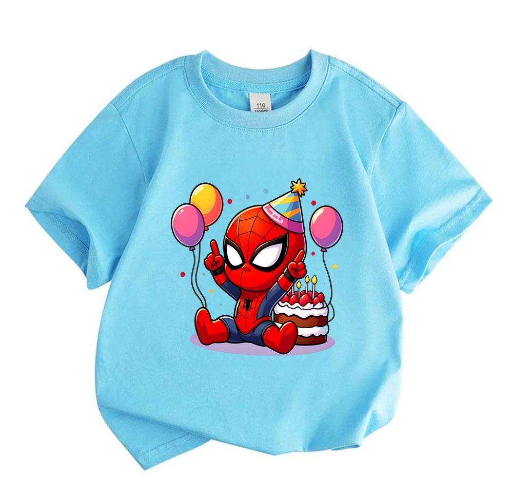 Kids Boys Girls 100% Cotton Crew Neck Short Sleeve T-Shirt, Cute Cartoon Superhero Birthday Party Print Casual Soft Tee for Children Daily Wear Holida