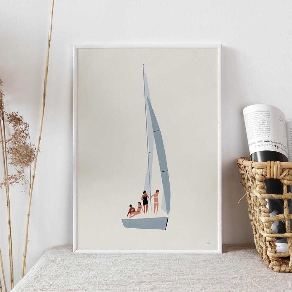 Swim Diverse Women Abstract Wall Art Prints Nordic Sailboat Beach Poster Swimming Pool Canvas Painting Picture Living Room Decor