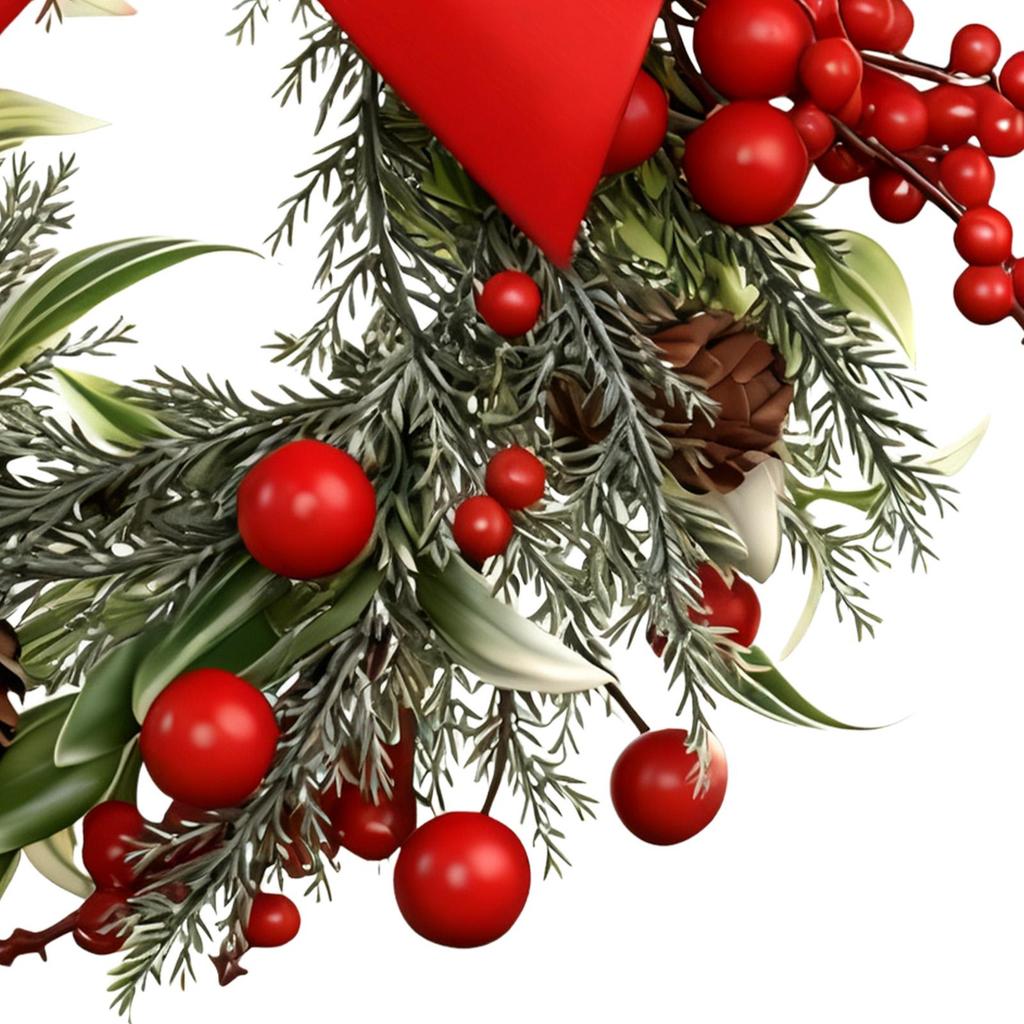 Artificial Christmas Wreath Winter Greenery Wreath with Red Berries And Velvet Bow Front Door Mantle Porch Wall New Year Decor