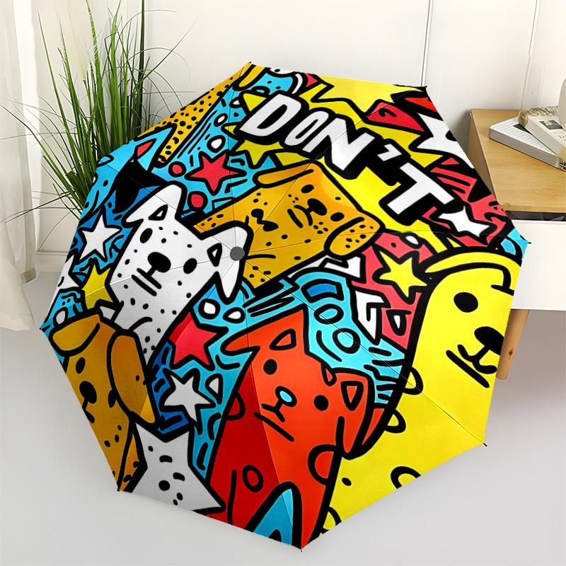 1pc Dogs Cartoon Drawing Fashionable Auto Opening/Closing Folding Umbrella with 8 Bones, Windproof Portable, Daily Use319