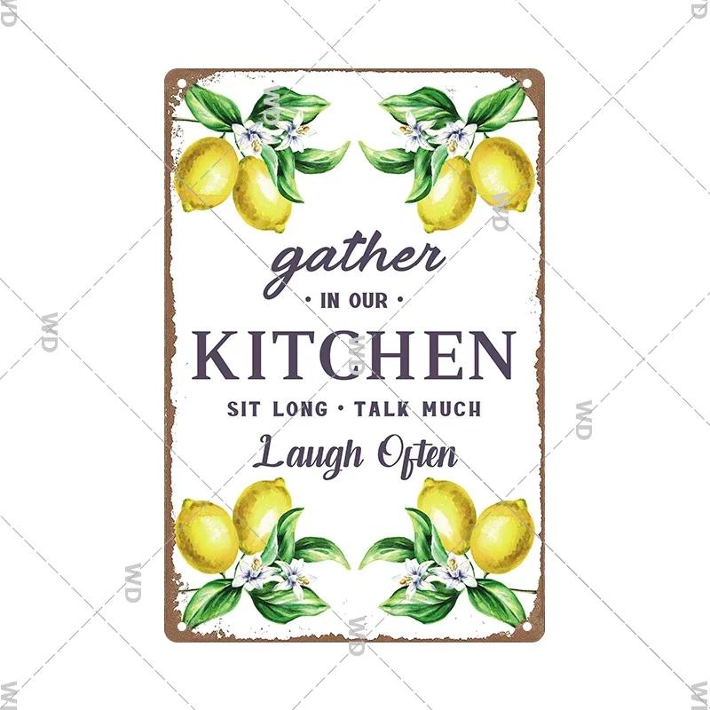 Retro Tin Sign Kitchen Rules Food Iron Painting Wall Art Metal Vintage Plaque Metal Posters for House Home Dinning Room Decor