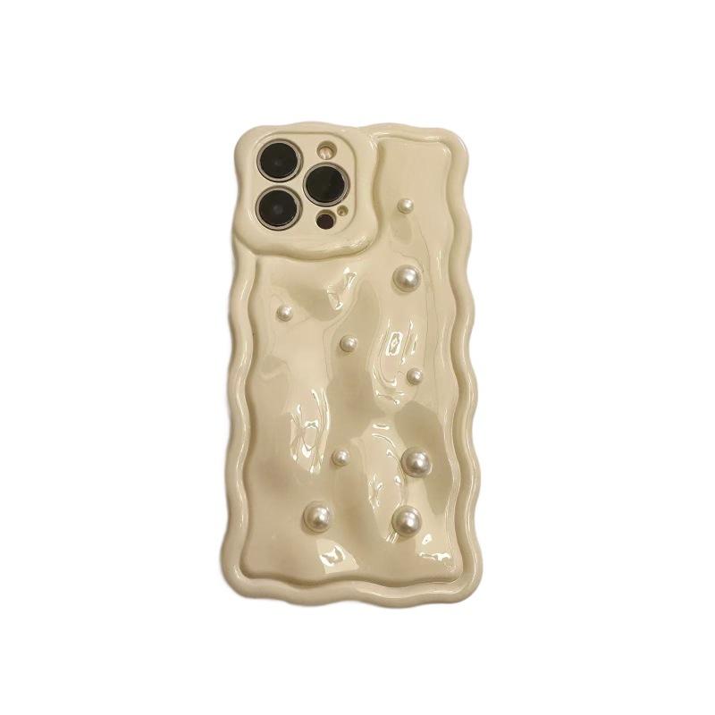 Japan and Korea gentle pearl chain for iPhone16Pro max Apple 15 mobile phone case 14/13 white soft case