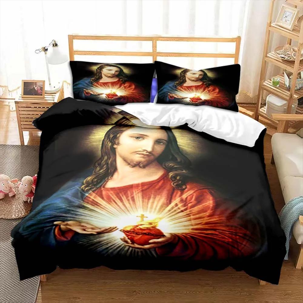 Jesus Jungfrau Maria Bettwäsche-Set Schlafzimmer Einzelbettwäsche-Set Bettdecke Jungen Erwachsene Bett Bettbezug Doppel King Bettdecke Heimdeko