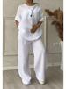 Women's 2-Piece Cotton Linen Set - Loose Fit High Waist Trousers & Shirt, 2024 Summer Collection, Plus Size.