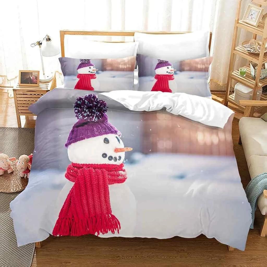 Weihnachten Schneemann König Königin Bettbezug Kinder Cartoon Bettdeckenbezug Weiß Winter Schneeflocke Bettwäsche Set Polyester Bettdeckenbezug