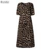 ZANZEA Women Casual V-Neck Loose Half Sleeve Leopard Print Dress