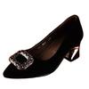 Versatile But Not Tired of Commuting Single Shoes Temperament Autumn New Comfortable Pointed Rhinestone Light Mouth Black Thick Heel Shoes