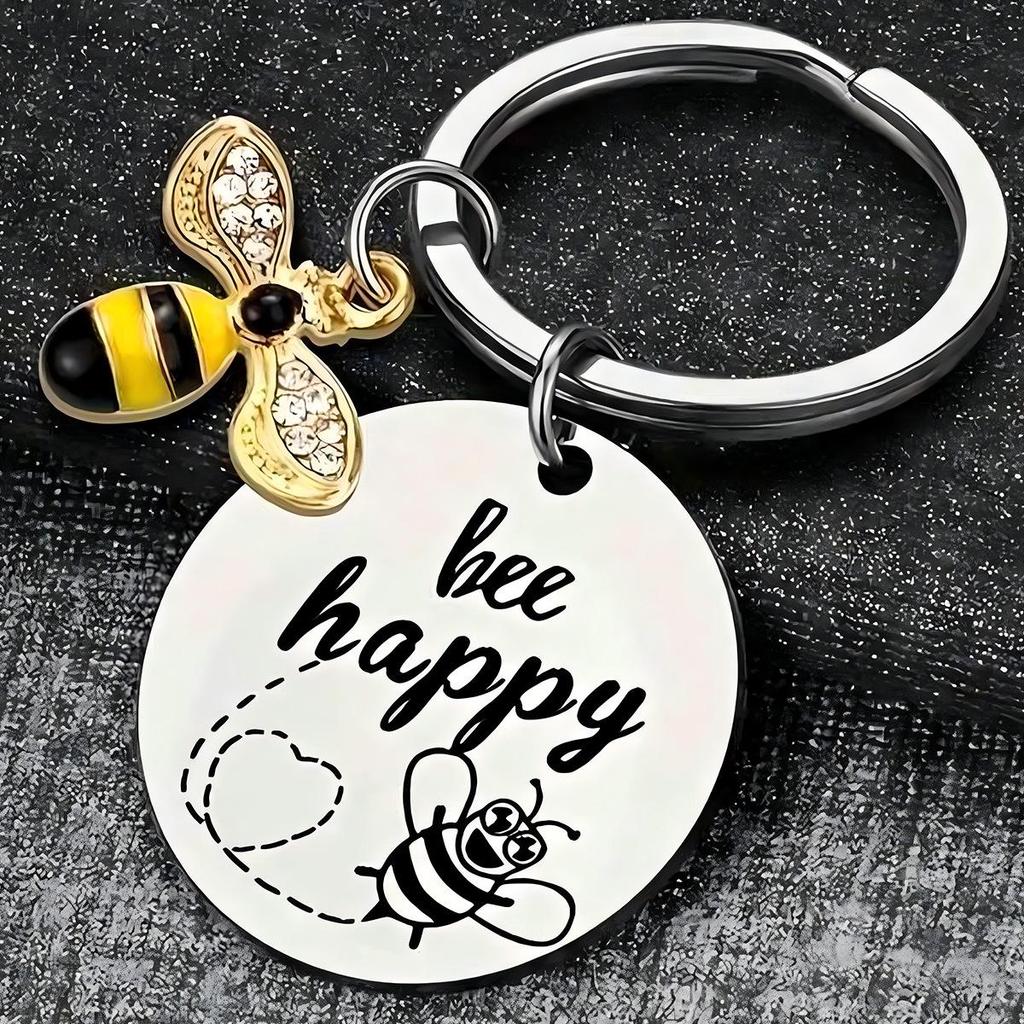 Nerezová ocel "Bee Happy" Gravírovaná klíčenka Dárkový doplněk
