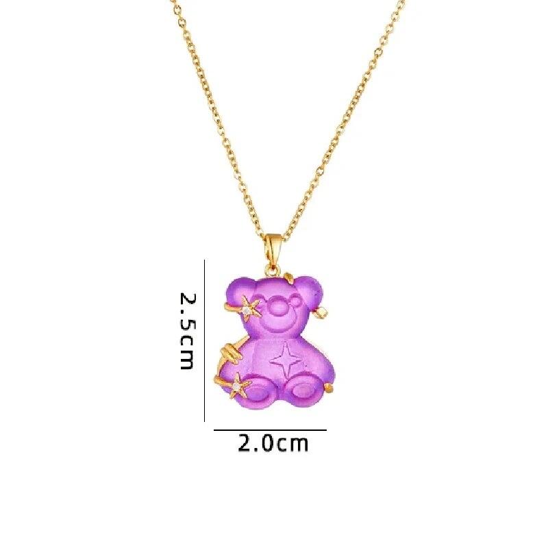 1 Pcs Ins Wind Star Copper Pendant Inlaid With Resin Candy Bear With Stainless Steel Chain Simple Necklace