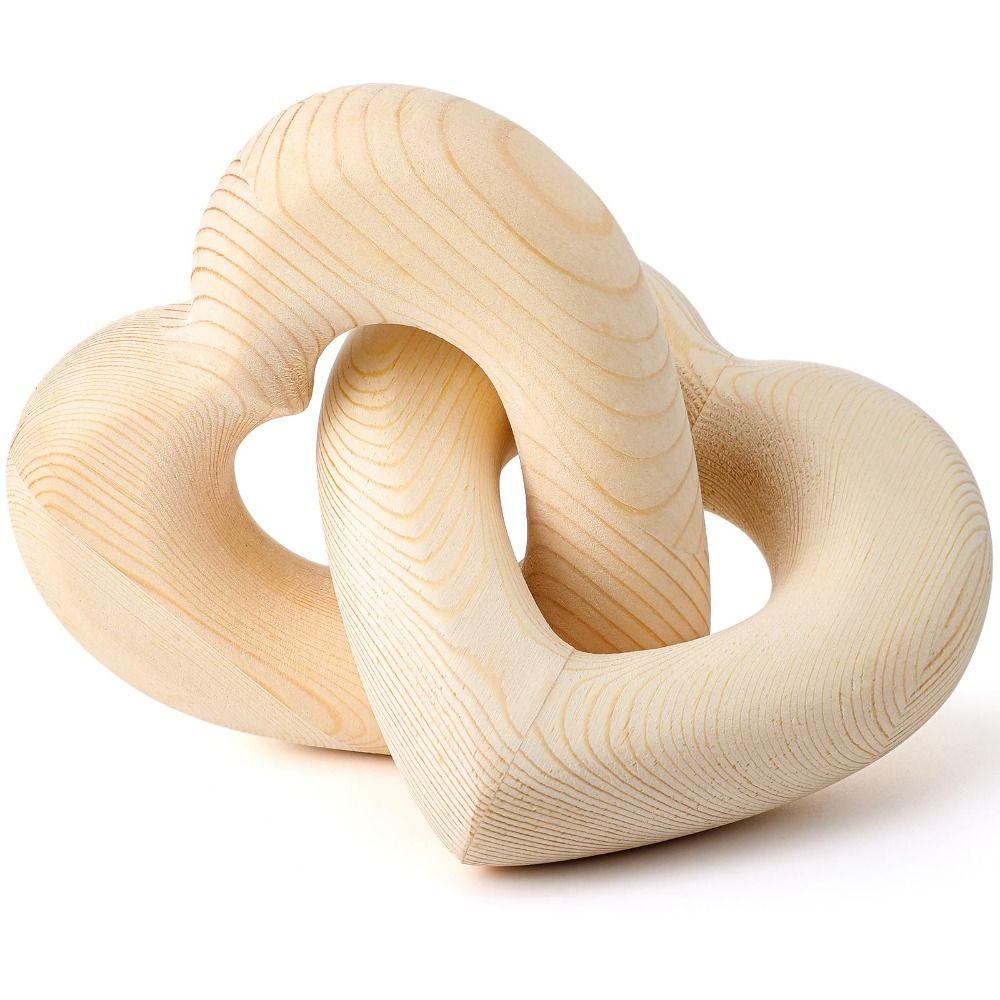 Chain Link Design Interlocking Wooden Hearts Romantic Wood Grain Wooden Heart Knot Decor Handmade Carved Olive Wood Hearts