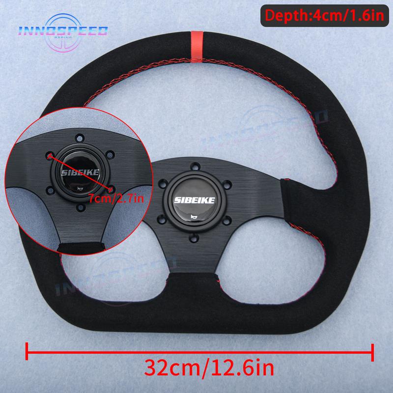 JDM Flat D Shape Suede Leather Steering Wheel Car Racing Simulator Gaming Sport Steering Wheel