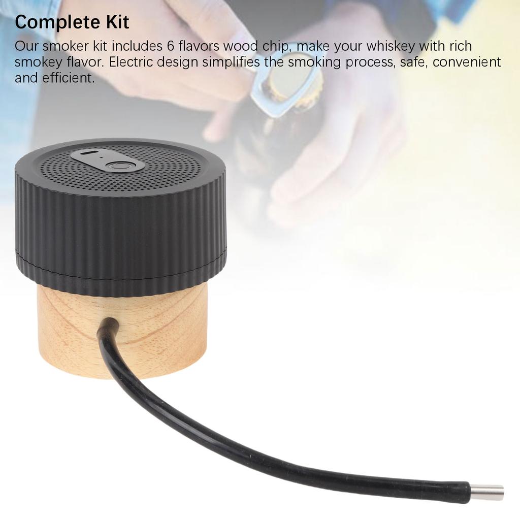 Electric Whiskey Smoker Kit with 6 Wood Chips Cocktail Smoker Infuser Rechargeable Food Drink Smoker Kit for Men Dad