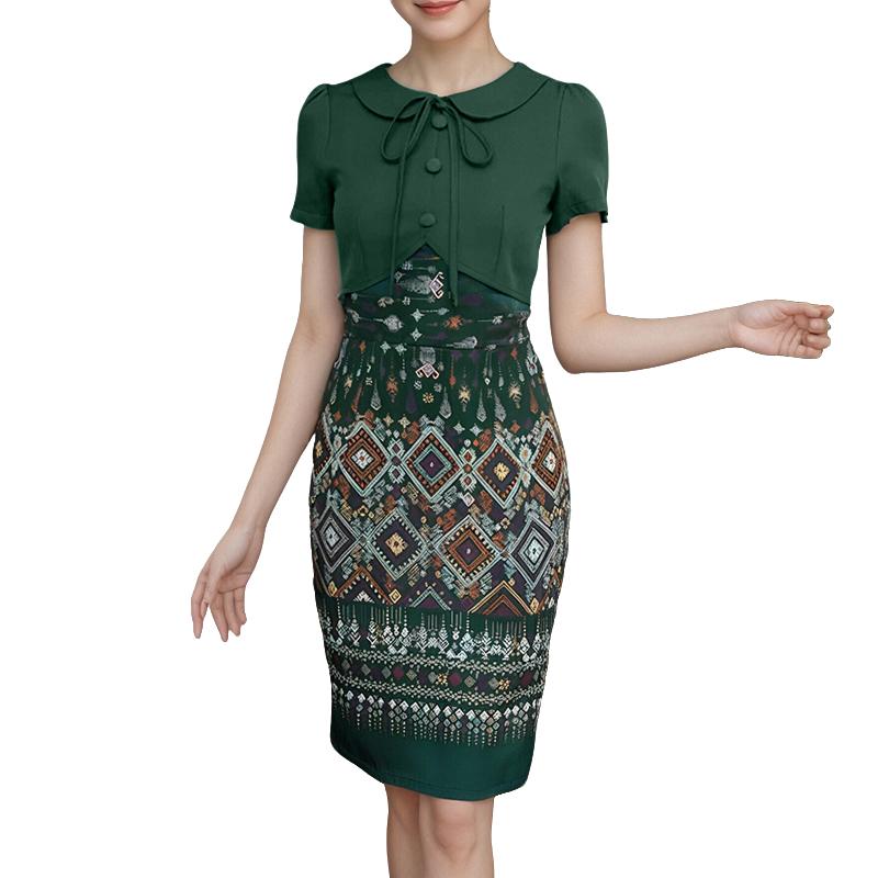 

ZANZEA Женское повседневное платье с этническим принтом, кукольным воротником, летнее, с коротким рукавом 5XL зелёный