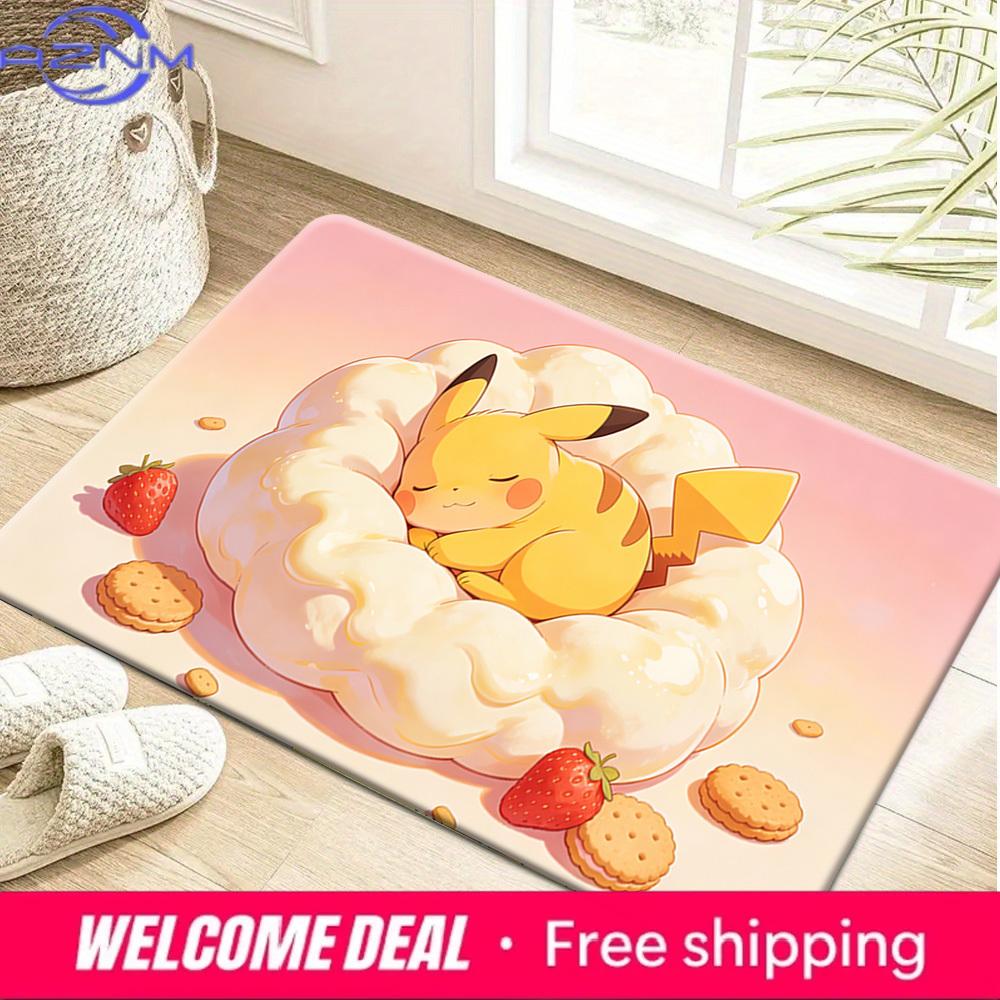 Cute Sleeping Pikachu Dessert Print Doormat Non-Slip Absorbent Floor Mat for Indoor Entrance Home Decor 40x60cm