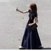 New college style Polo collar waist dress summer new beautiful lazy versatile big swing dress