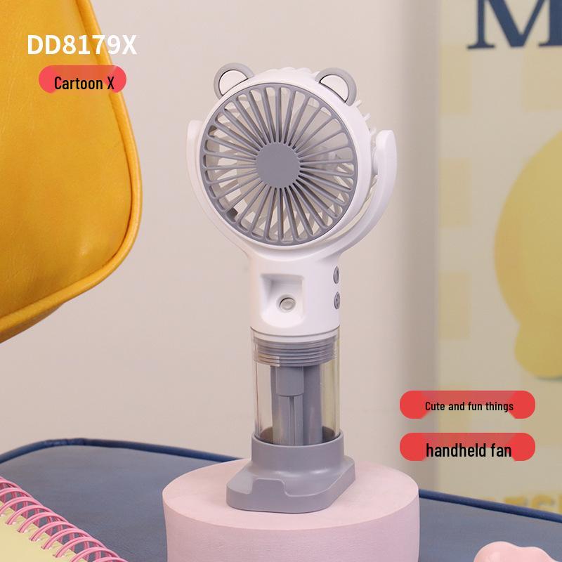 USB Rechargeable Mini Cartoon Handheld & Desktop Fan - Silent, Portable, Strong Wind Box with USB Cable