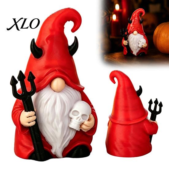 Festival Party Atmosphere Props Halloween Devil Gnome Statue, 3D Printed Red Hat Figurine, Gothic Collectible Tabletop Art Dwarf Ornament for