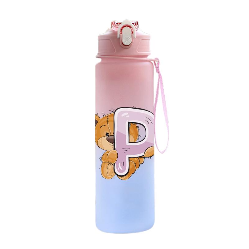 Cartoon Letter Printed Lovely A-Z 750ML Water Bottle Large Capacity Drinking Cup Portable Outdoor Sports Water Cup Children Gift