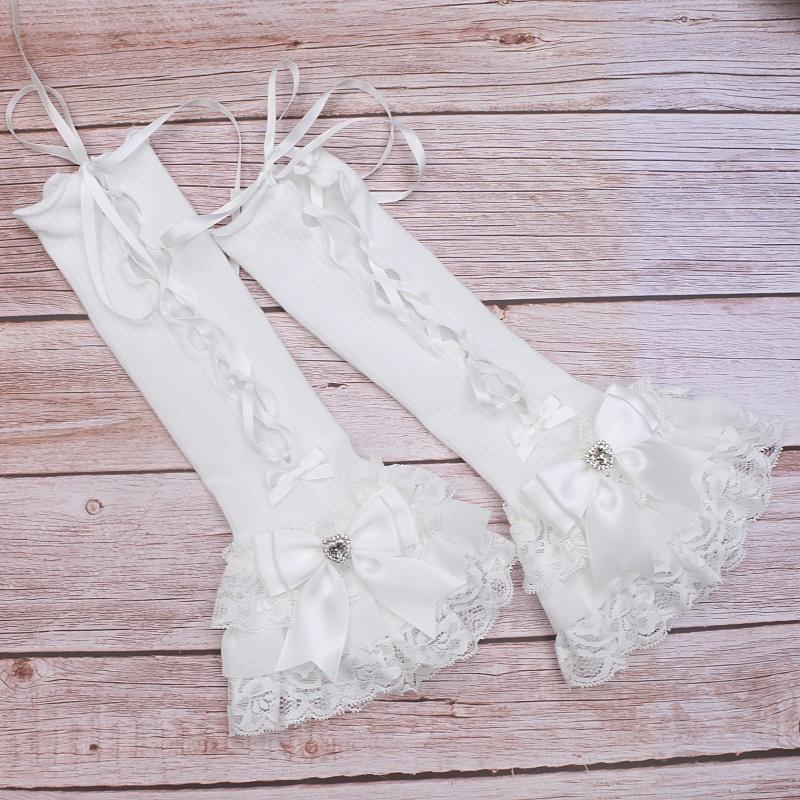 Sweet Lolita Lace Bow Rhinestone Hand Sleeves False Sleeves Lolita Hand Sleeves for Women's Jewelries