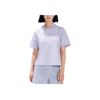 Solid Color Hooded Knit Short Sleeve T-Shirt Women Tops Light-Purple 162327112-1