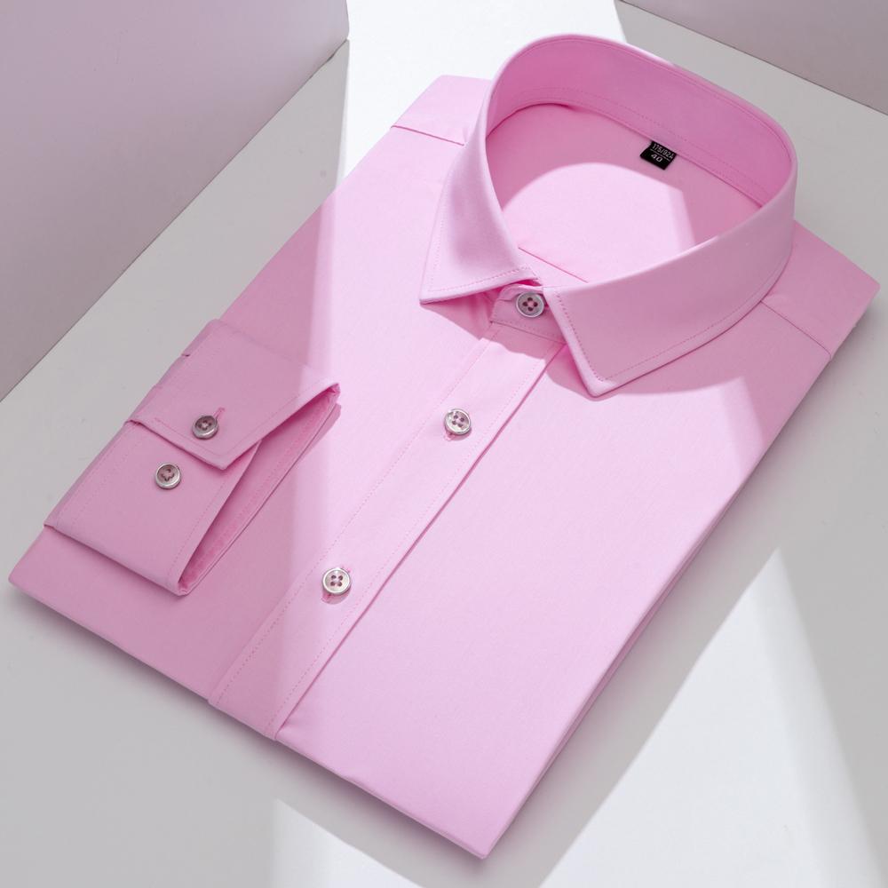 Camisa de Vestir Clásica para Hombre de Manga Larga y Color Sólido con Cuello Extendido Sin Bolsillo Ajuste Regular Comodidad para Todas las Estaciones Elástica Fibra de Bambú Camisa para Oficina de Negocios