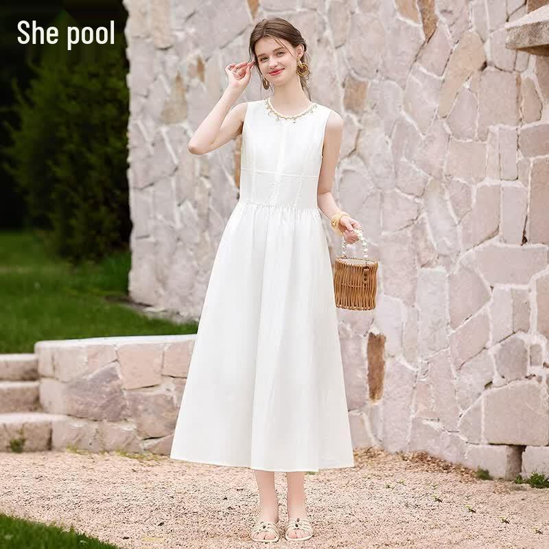 Women s French Style Sleeveless A-Line Midi Dress S