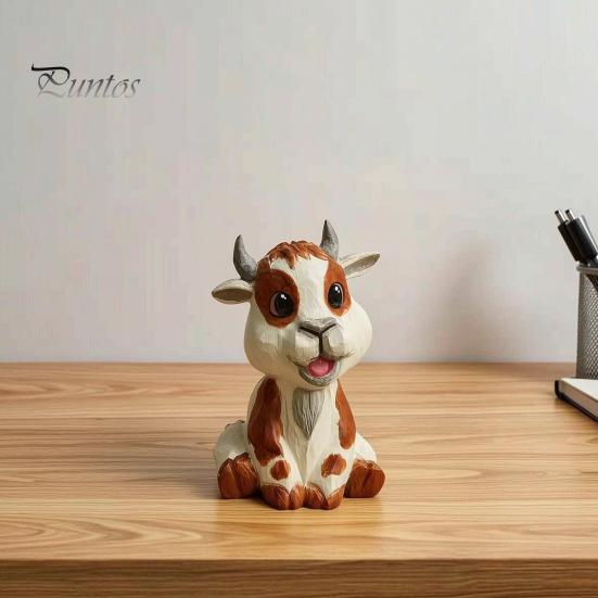 Natural Basswood Animal Ornament Wooden Sheep Figurine, Cute Sculpture, Miniature Desk Decor Rustic Style Tabletop Decoration for Home Office