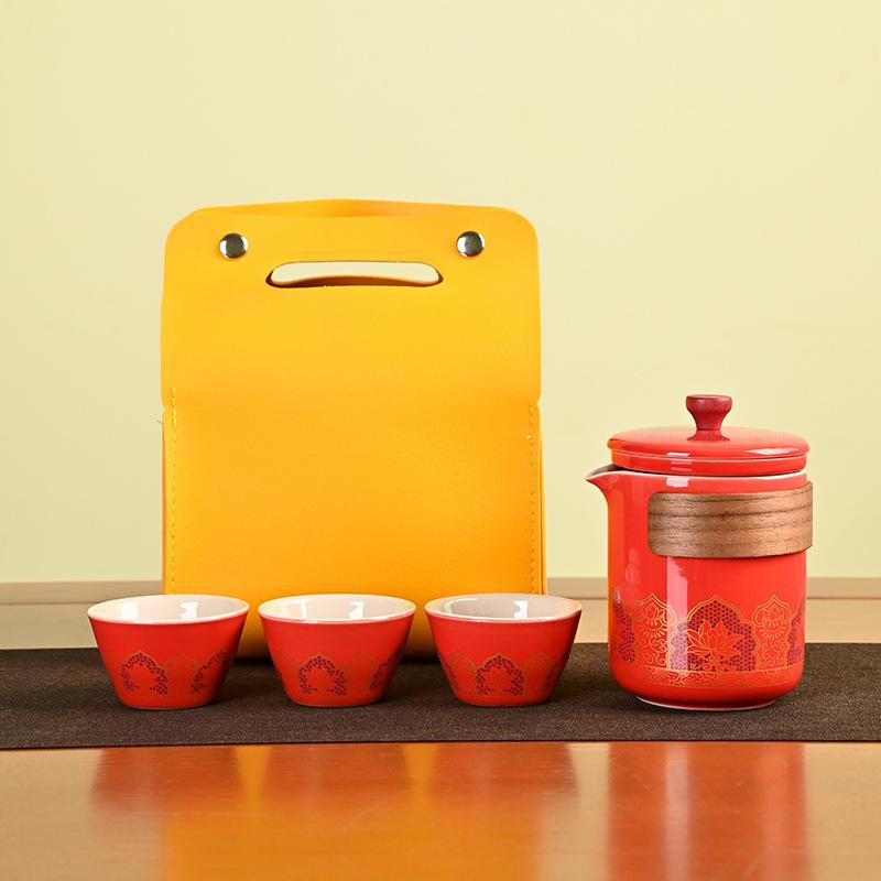 Cestovní Kung Fu čajová souprava Venkovní malá sada Keramický Kuaike šálek Jeden hrnec Tři šálky Suvenýr Obchodní Dávné rýmy Dárky