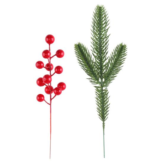 Vánoční borové větvičky s červenými bobulemi Umělé zelené stonky na strom Květinová aranžmá Domov Kancelář Sváteční středová dekorace