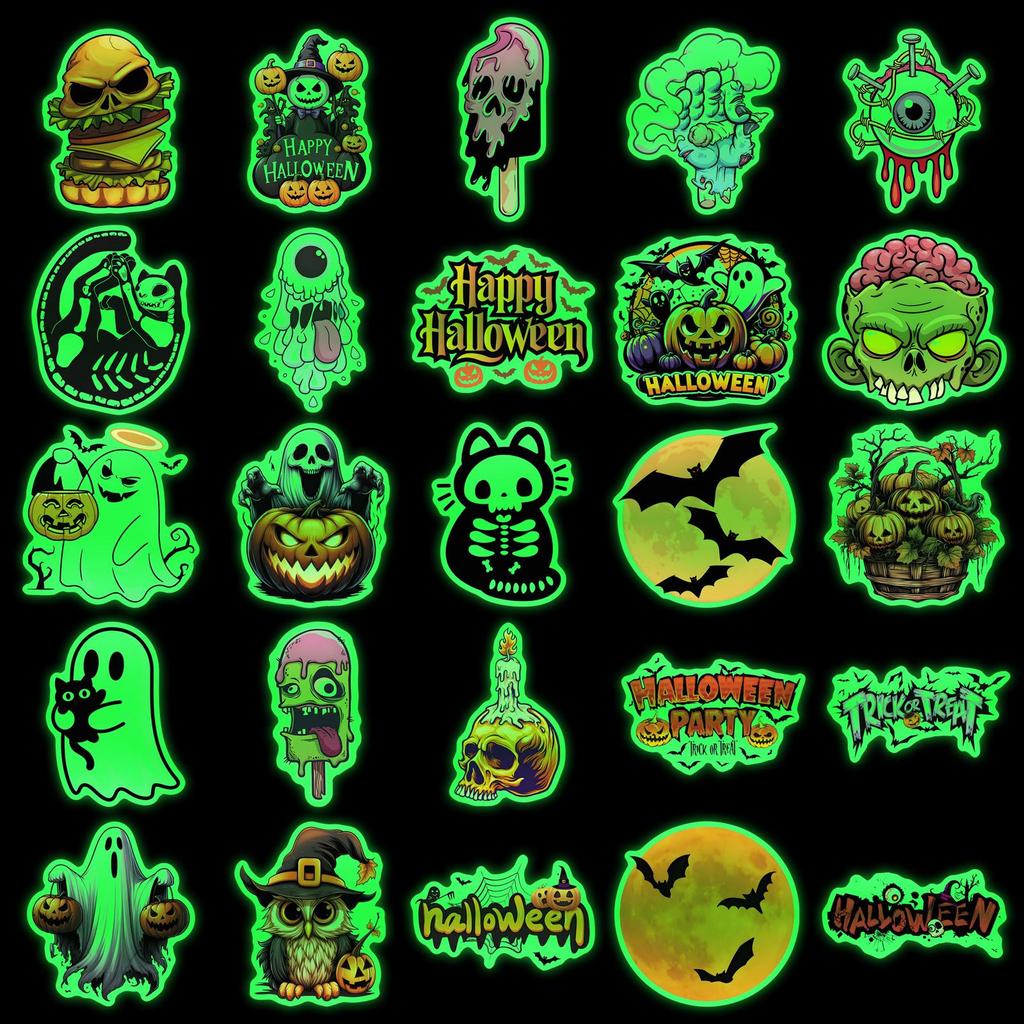 50 Halloween Classic Decoration Stickers: Funny, Waterproof for Suitcases, Speakers, Desktops