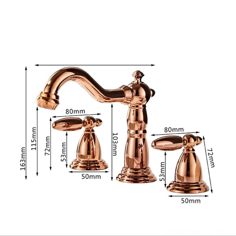 Tuqiu Brushed Gold Bathroom Faucet Antique Basin Faucet Brass Grey Sink Faucet 3 Hole Widespead Hot & Cold Wash Faucet Water Tap