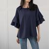Summer New Double-layer Lotus Leaf Sleeve Crew Neck Shirt Women's Casual Loose Top Women's
