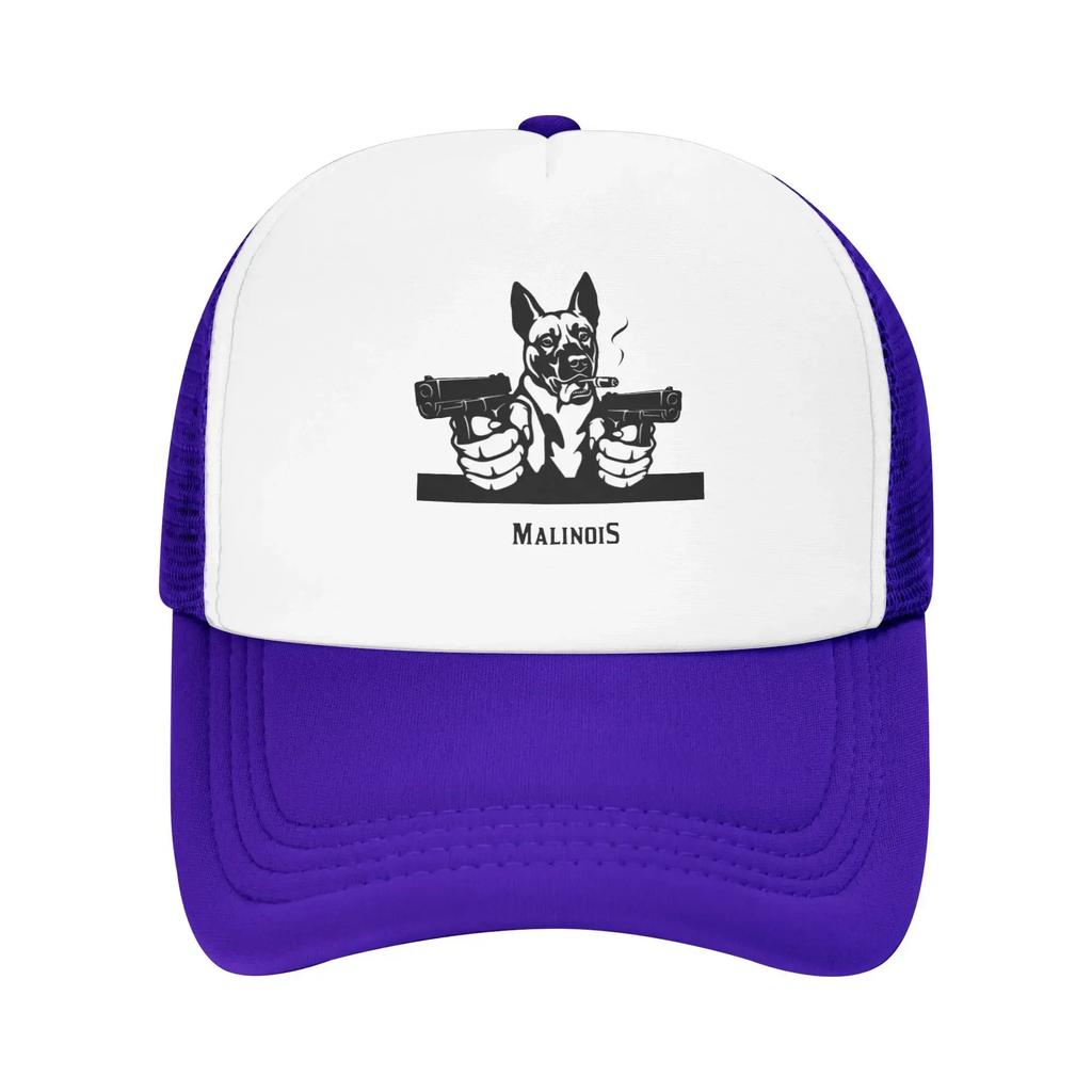 Funny Malinois Dog with Gun 2025 Belgian Shepherd Custom Mesh Baseball Caps Women Unisex Female Beach Sunscreen Hat Peaked Cap