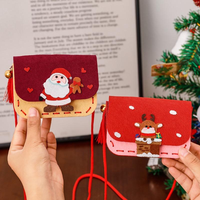 Christmas Handmade Felt Crossbody Bag, Children's Cartoon Non-woven Fabric Coin Purse, Christmas Candy Backpack