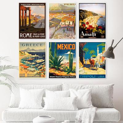 Nordic Vintage Reise Städte Poster Griechenland Mexiko Rom Peru Libia Italien Landschaft Kunst Leinwand Malerei Wand Bilder Wohnkultur