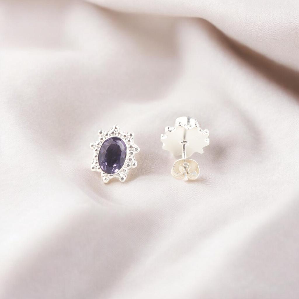 Seltene Iolith Edelstein 925 Sterling Silber Handgefertigter Schmuck Ohrstecker 0,54" EE-151-13