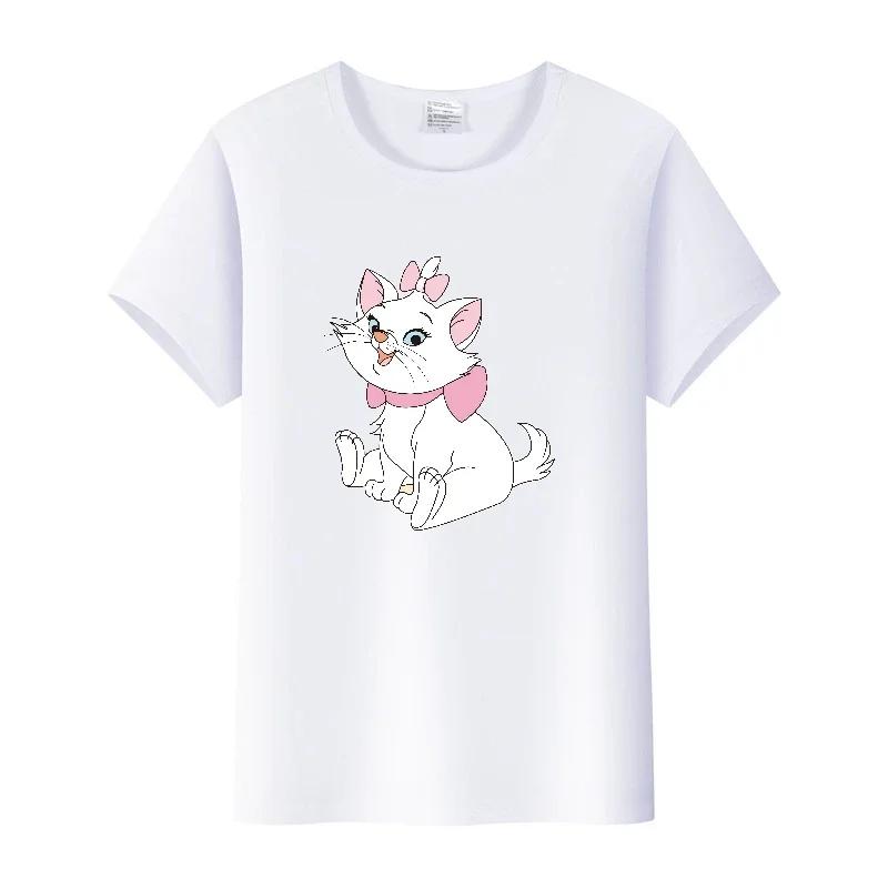 Cute Disney Marie Cat Cartoon Women Tees Summer Tops Aesthetic White Short Sleeve Girl T-Shirts Plus Size Clothing Mens Blouses